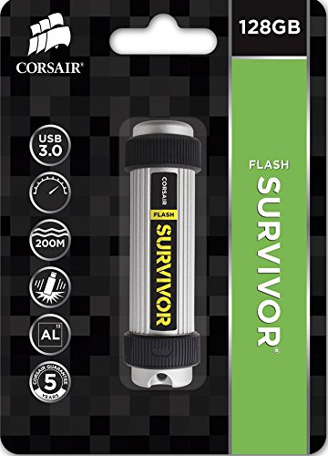 Pendrive USB - Corsair Flash Survivor V2, CMFSV3B-128GB, Capacidad 128 GB, Resistente al agua, Plata