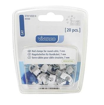 Eine Packung mit weißen Kabelclips.