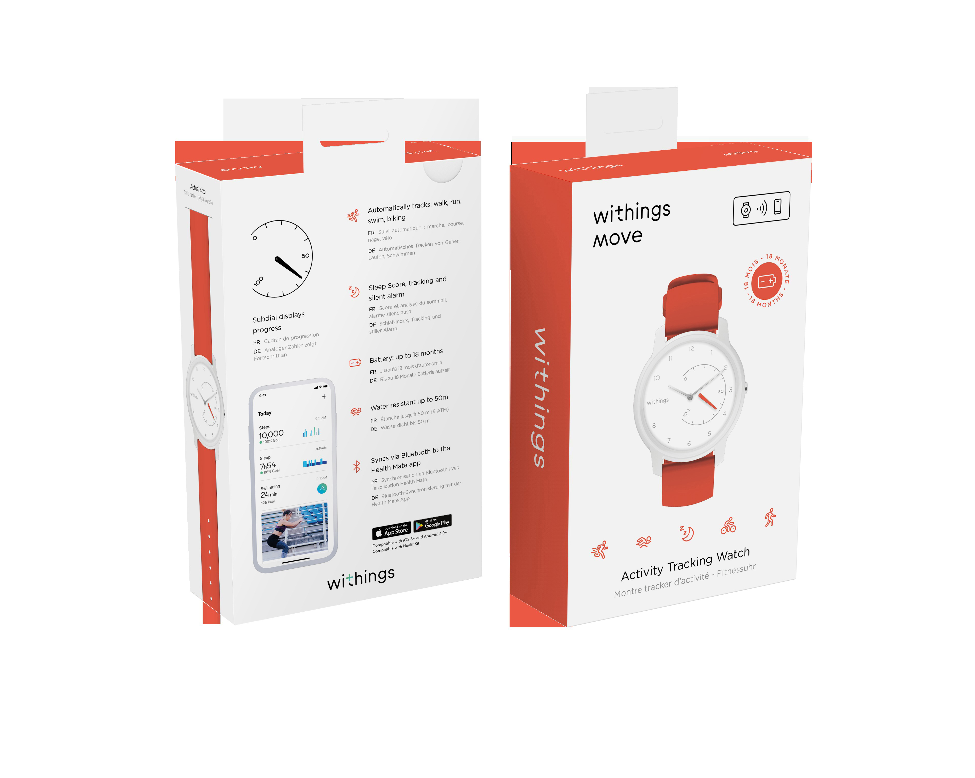 WITHINGS Move, Smartwatch, 200 mm, Weiß/Coral