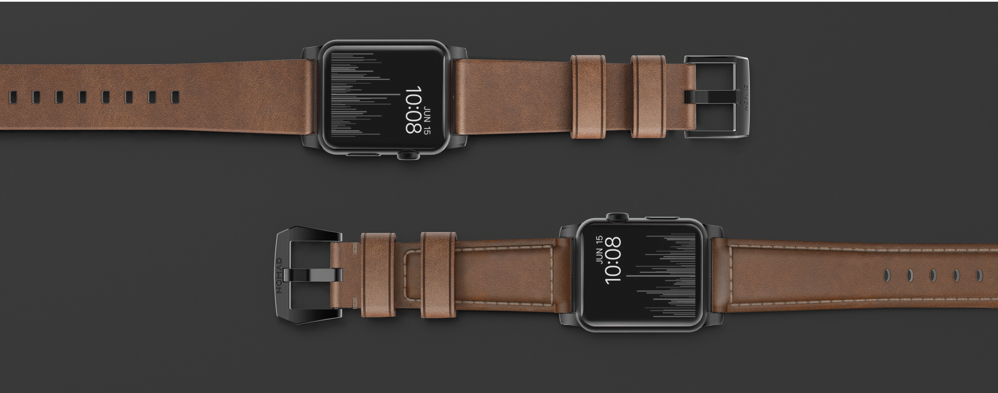 Braun/Schwarz Apple, Connector NOMAD Leather 42 Strap mm, Traditional Ersatzarmband, Black
