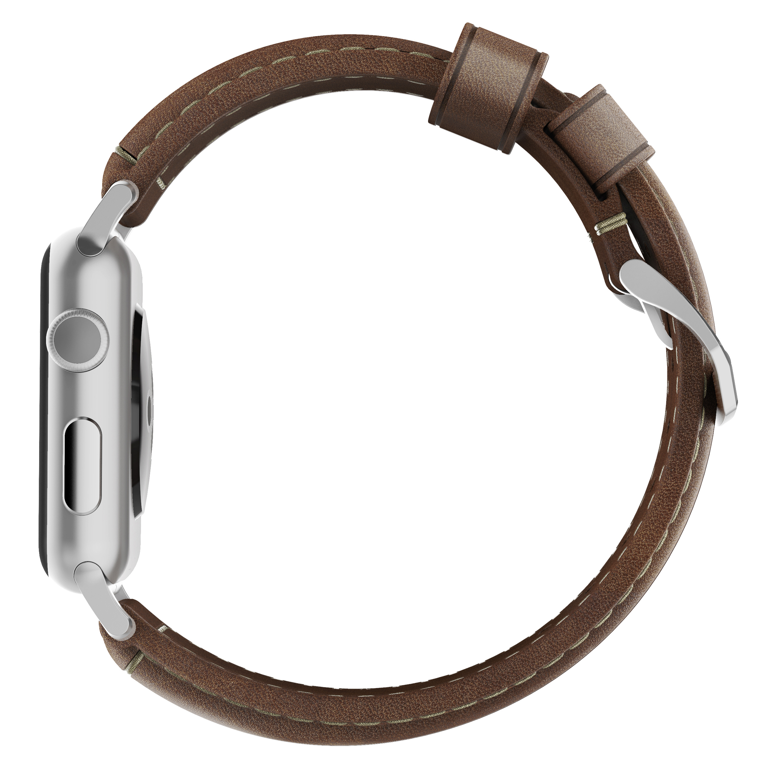 NOMAD Nomad Strap Traditional Leather Ersatzarmband, Connector / silber braun Apple, Brown Silver 42mm