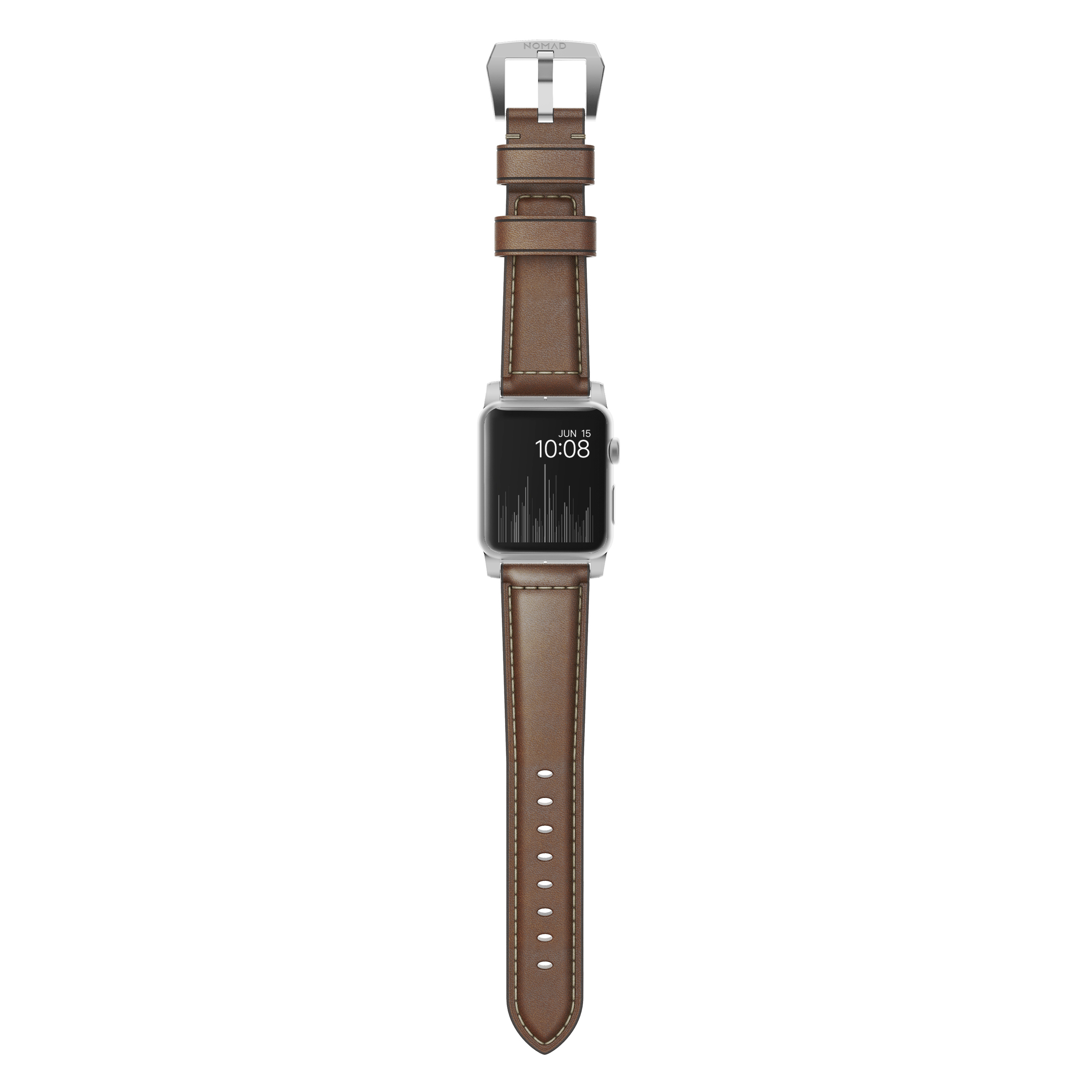 NOMAD Nomad Strap Traditional Leather Silver Brown Apple, silber braun Ersatzarmband, Connector 42mm, 