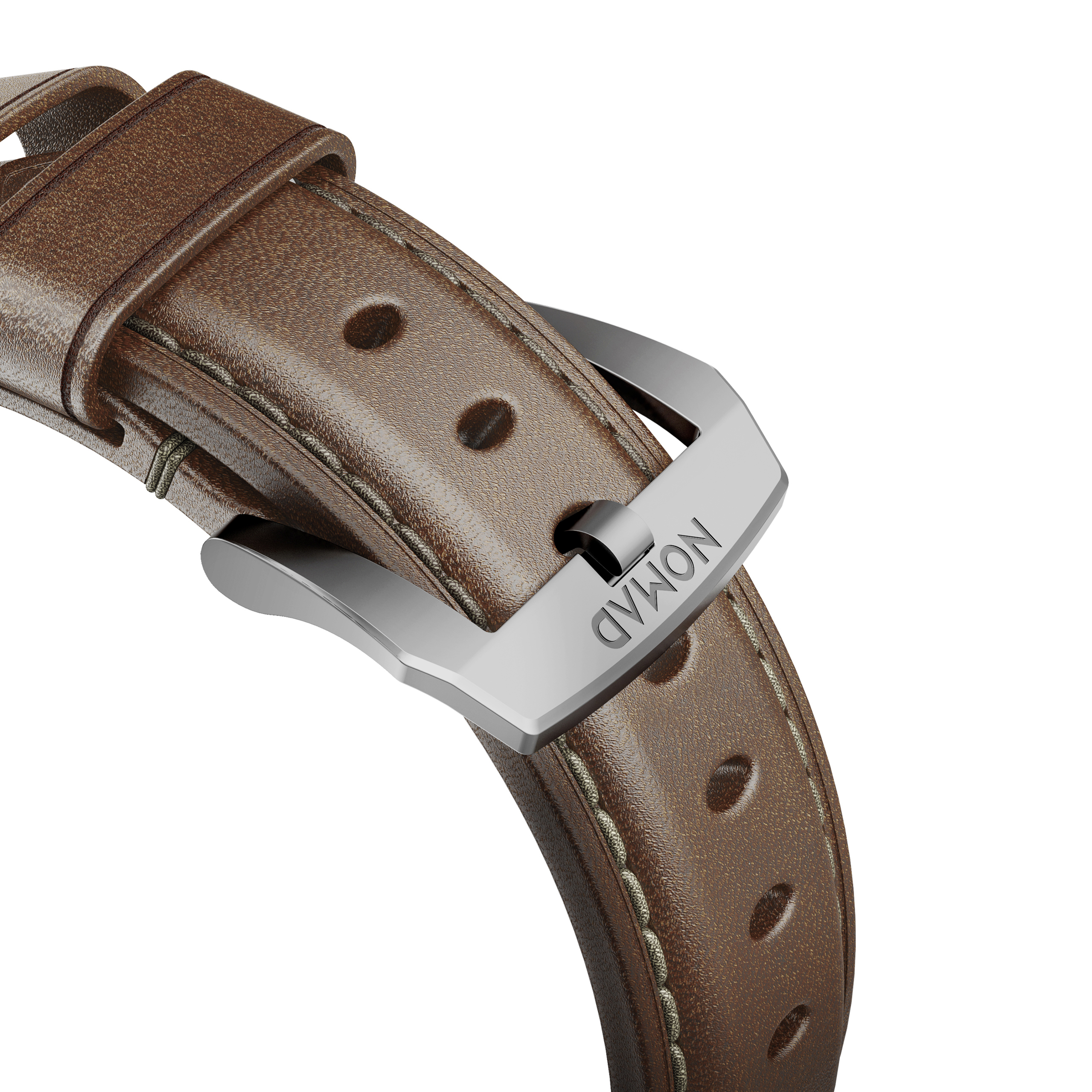 NOMAD Nomad Strap Traditional Leather Ersatzarmband, Connector / silber braun Apple, Brown Silver 42mm