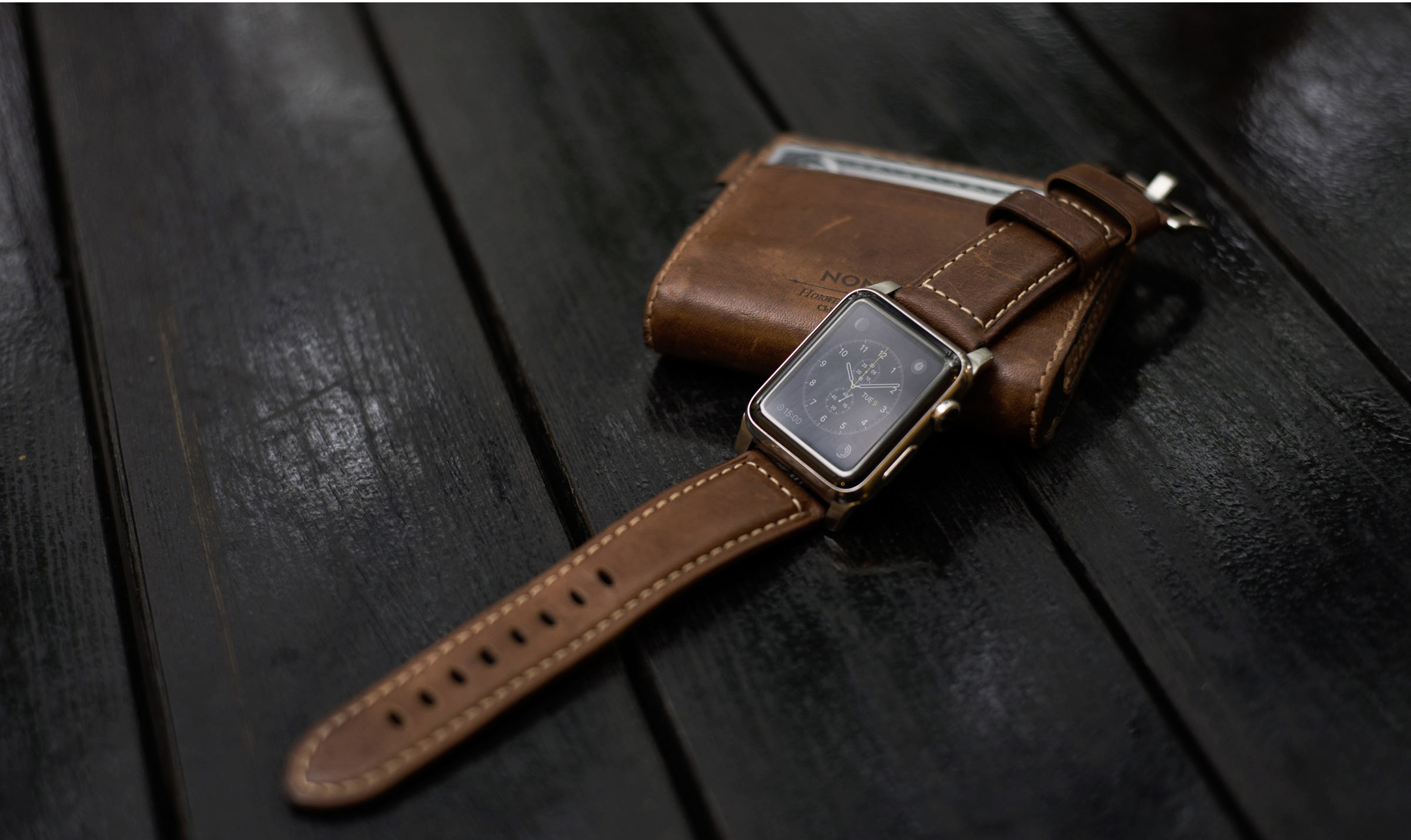NOMAD Brown Silver Nomad Leather 42mm, braun Strap Ersatzarmband, Connector / silber Traditional Apple,