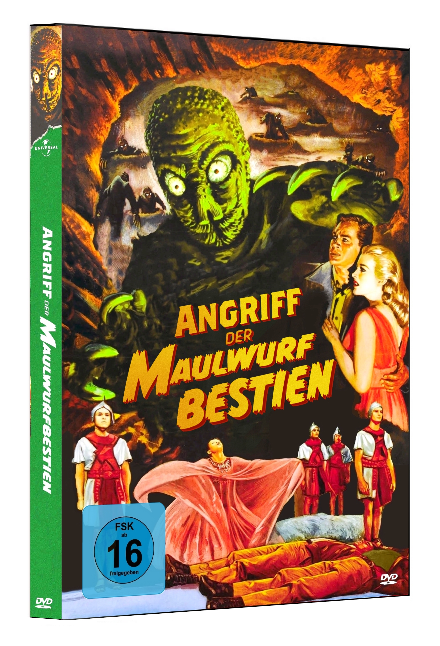 Ein DVD-Cover mit einem Monsterbild und deutschem Text.