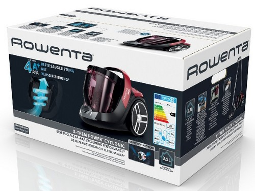 Aspirador sin bolsa - Rowenta RO 7283 X-Trem Power Cyclonic, 2.5 L, 550 W, Rojo