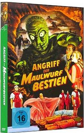 Ein DVD-Cover mit einem Monster und Menschen, der Titel ist ANGRİFF DER MAULWURF BESTIEN.