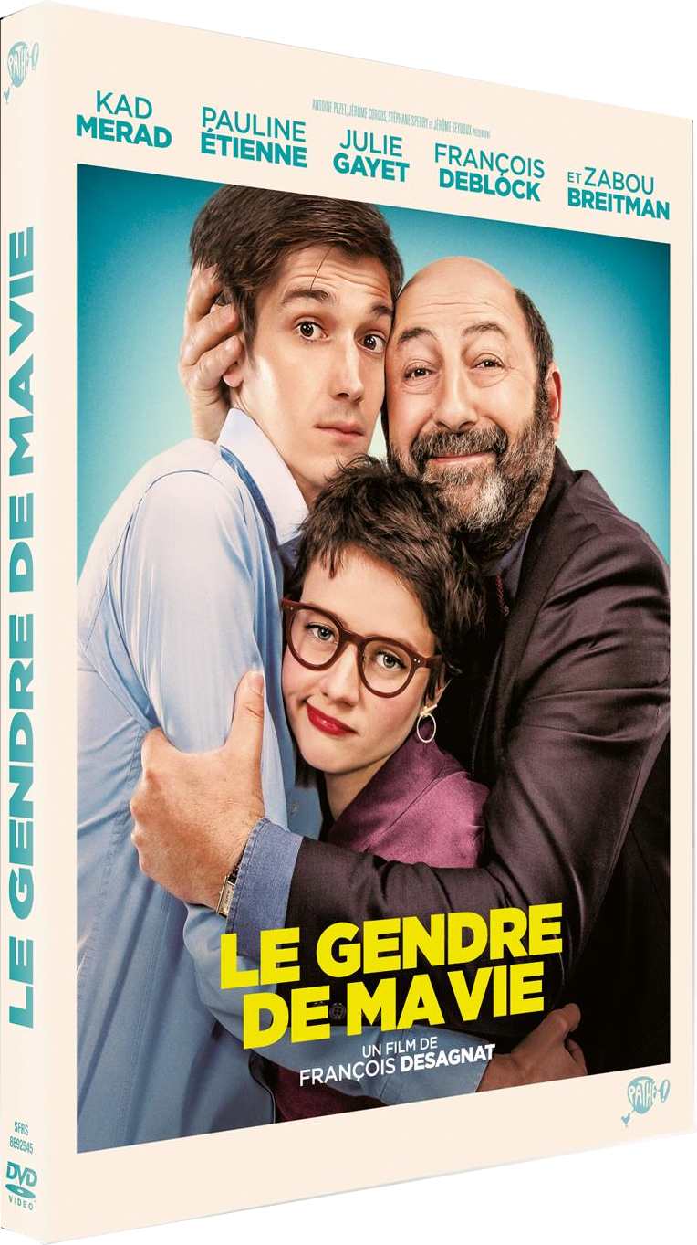 Filmoverzicht met drie mensen die elkaar omarmen. Titel is 'Le Gendre de ma Vie'.