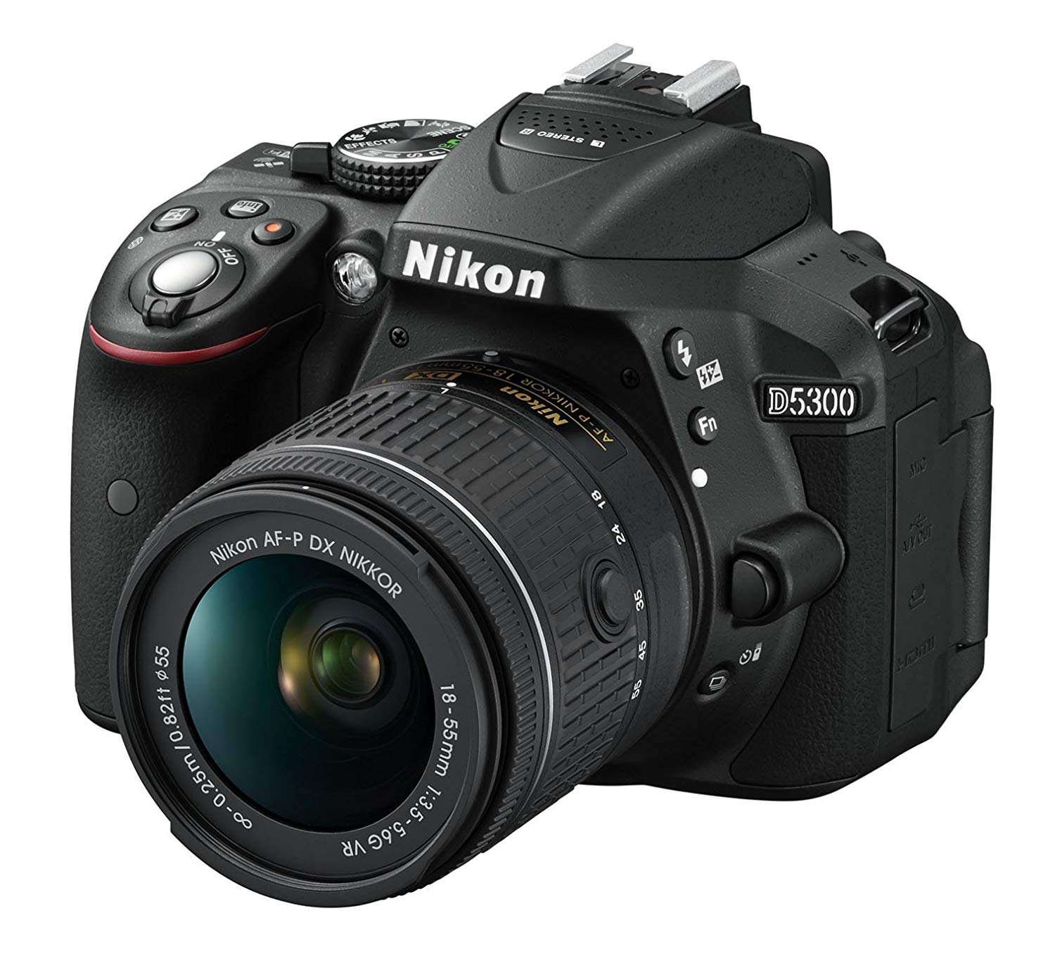 Cámara Réflex- Nikon D5300, 24.2MP, Vídeo FHD, WiFi, GPS, Negro + Objetivo AF-P 18-55mm VR f/3.5-5.6