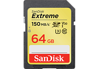 SANDISK Extreme UHS-I U3 150MB/S CL10 - SDXC-Cartes mémoire  (64 GB, 150 MB/s, Noir)