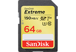 SANDISK Extreme UHS-I U3 150MB/S CL10 - SDXC-Schede di memoria  (64 GB, 150 MB/s, Nero)