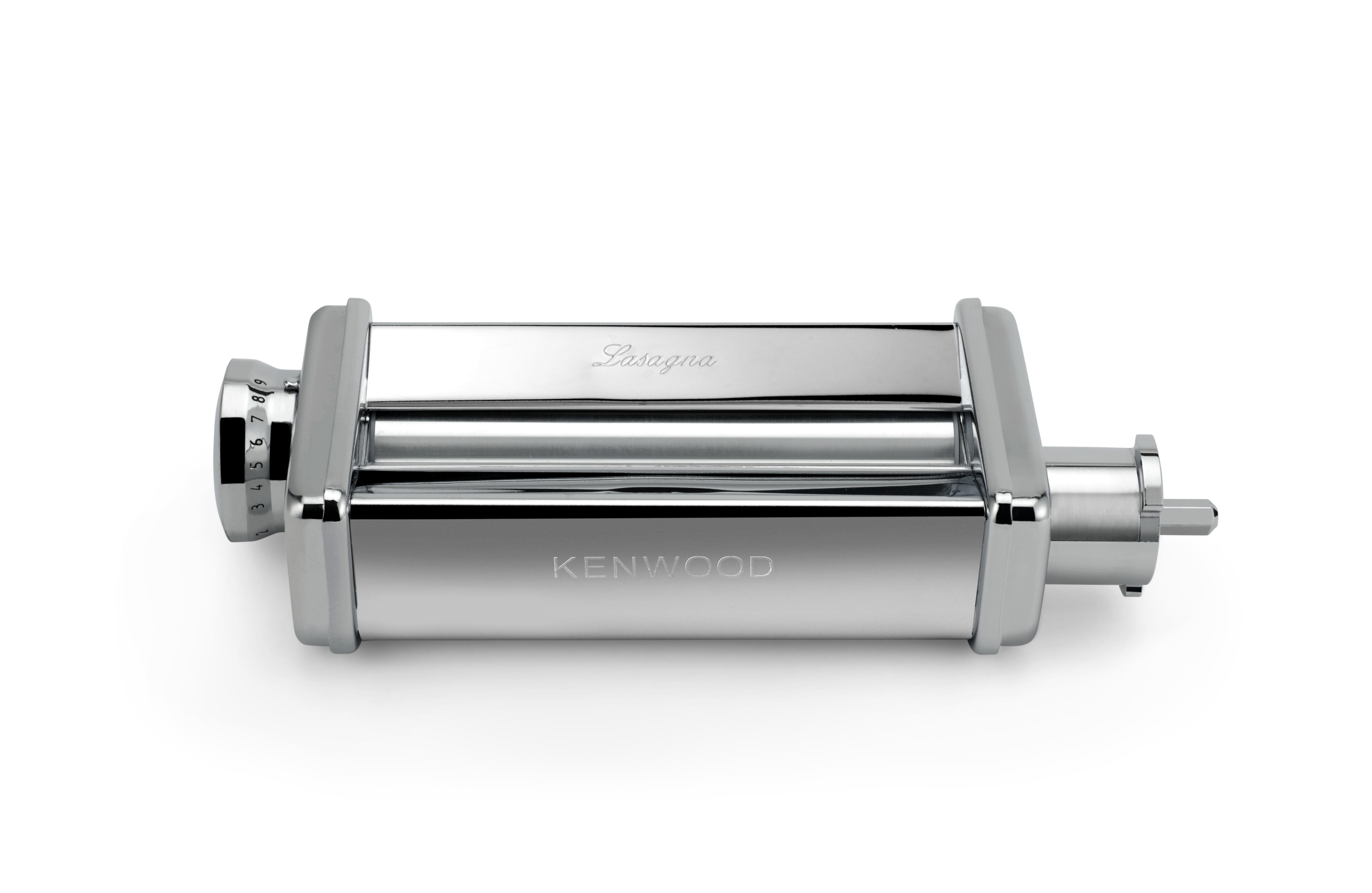 Silberner Kenwood-Lasagne-Maker. Der Markenname und Lasagne sind sichtbar.
