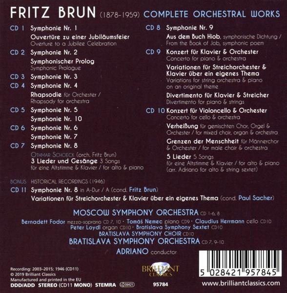 CD-Hülle mit Text. Der Text listet die vollständigen Orchesterwerke auf.