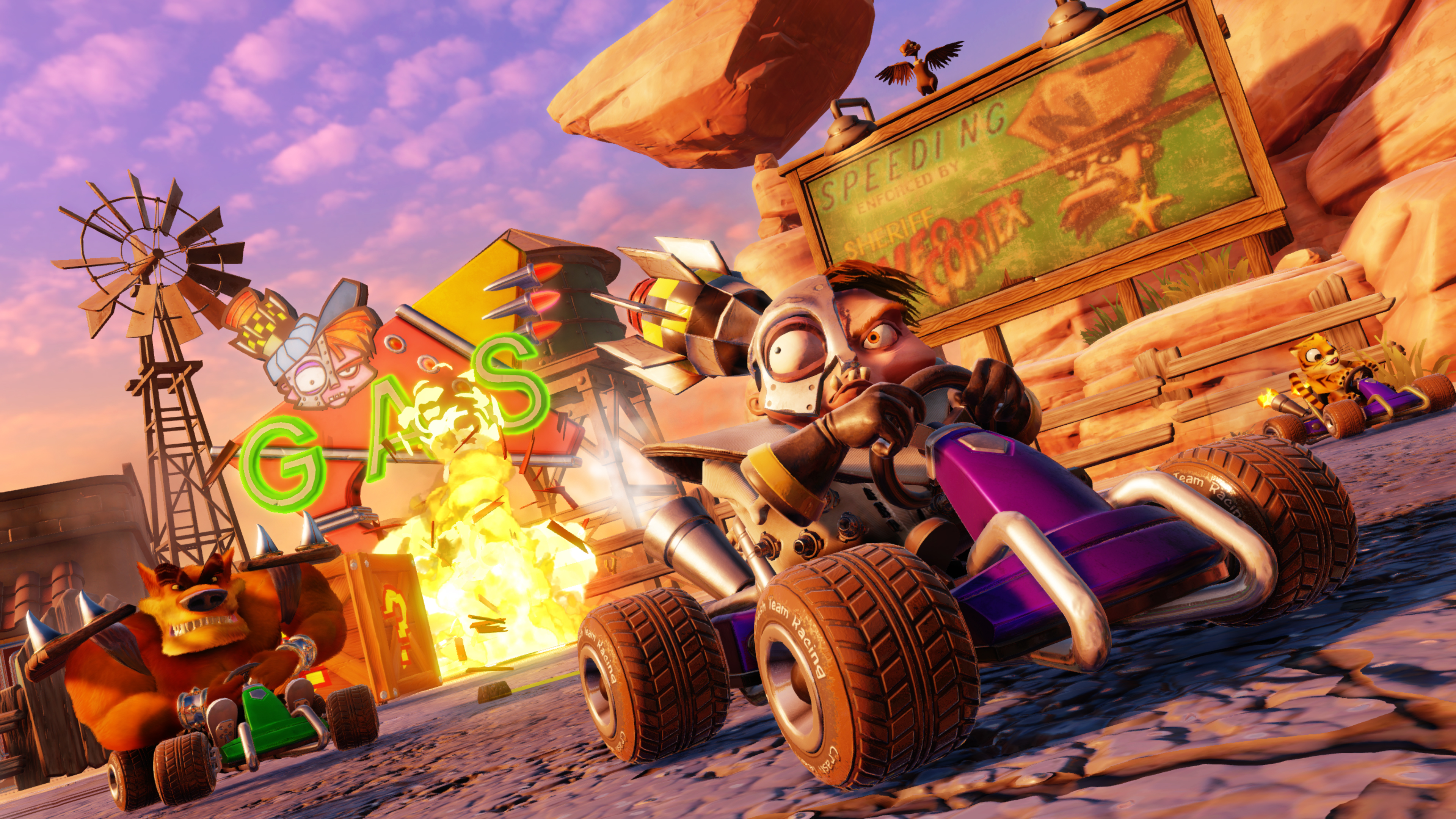 Eine Crash Team Racing-Videospielszene mit Rennfahrern.