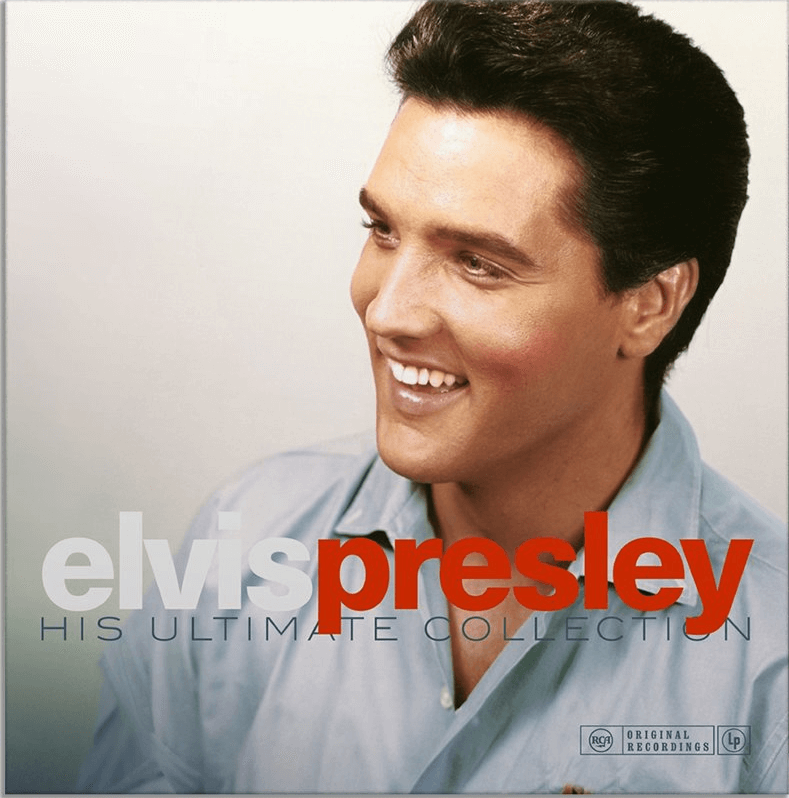 Elvis Presley album cover. Elvis smiles, wearing a light blue shirt. Text reads 'Elvis Presley'.