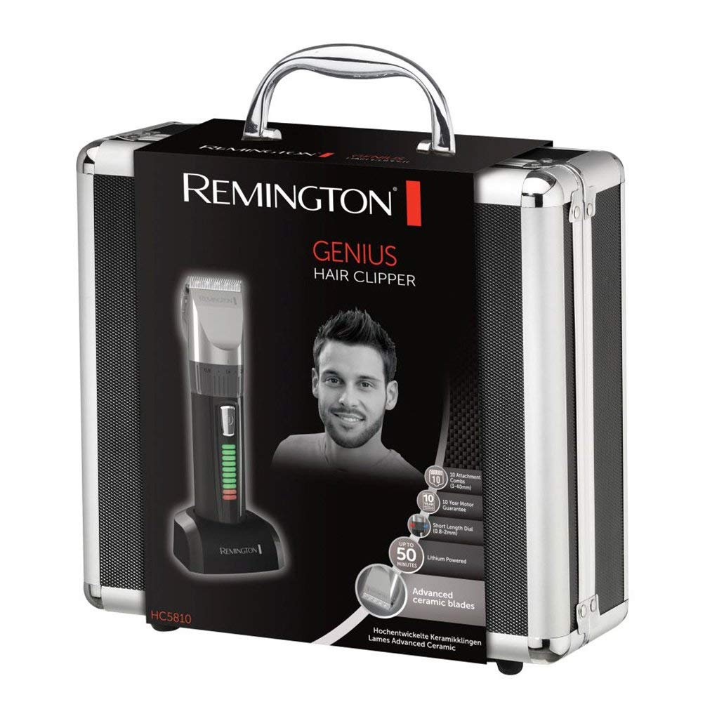 Remington hair clipper box set. Has a picture of a man and a clipper. The set is in a case.