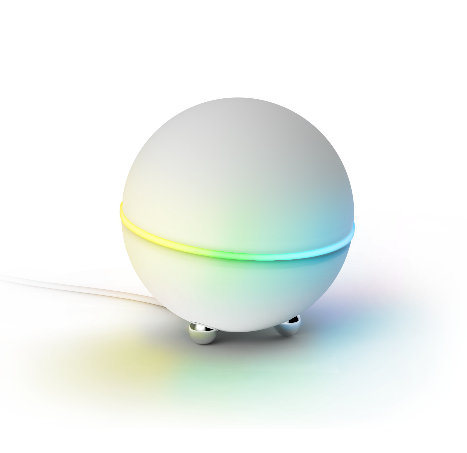 Witte bol met kleurrijke lichtring.