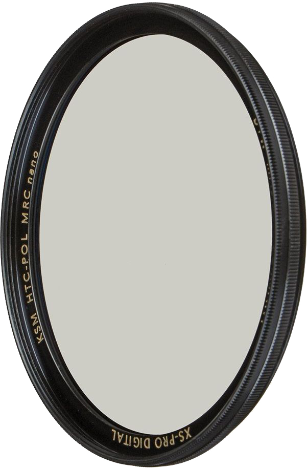 Filtre d'objectif d'appareil photo noir avec texte. Le filtre est rond avec un centre gris.