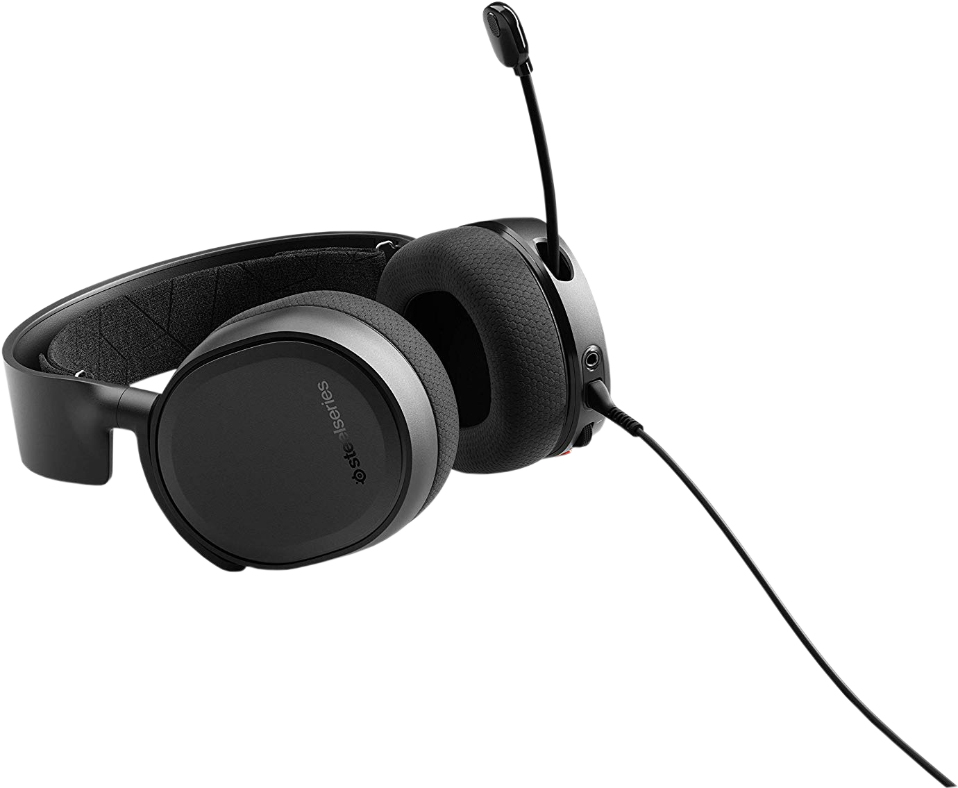 Schwarze Gaming-Kopfhörer mit Mikrofon.