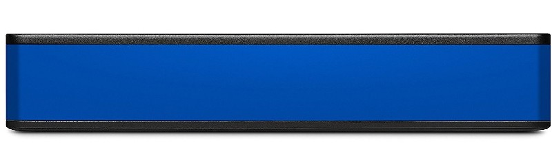 Un dispositivo rectangular azul y negro, posiblemente un disco duro externo.