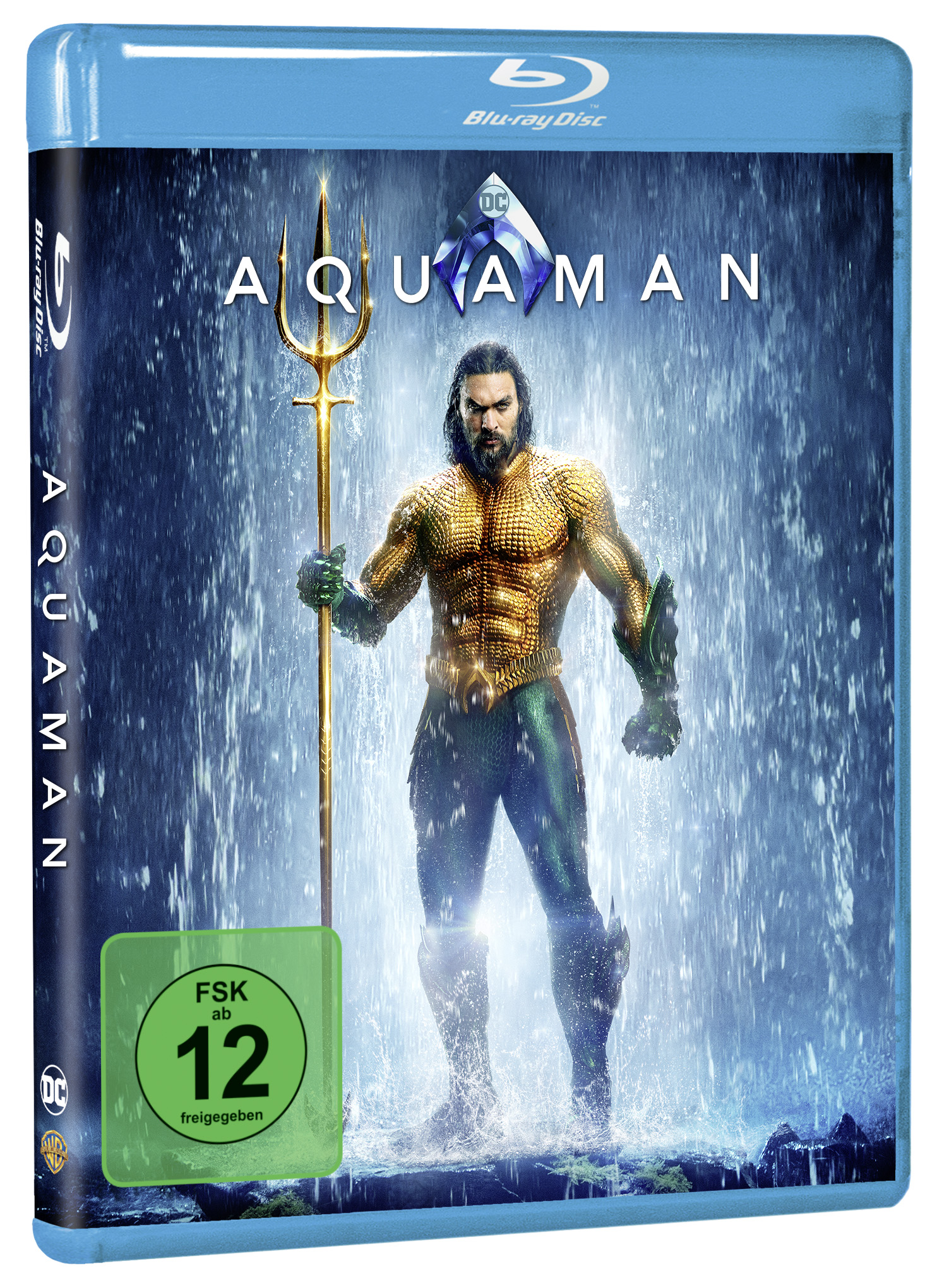 Das Aquaman Blu-ray-Disc-Cover zeigt Jason Momoa und einen blauen Hintergrund.