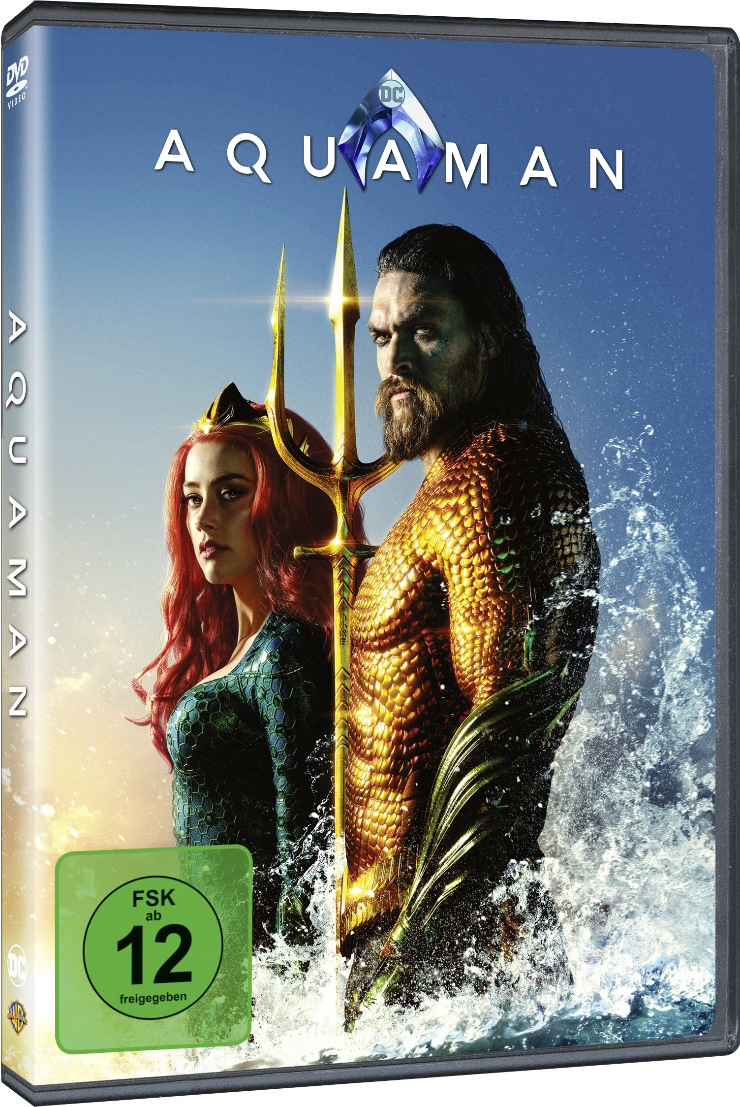 DVD-Cover von Aquaman. Die Schauspieler sind zu sehen. Hintergrund zeigt Wasser und Himmel.