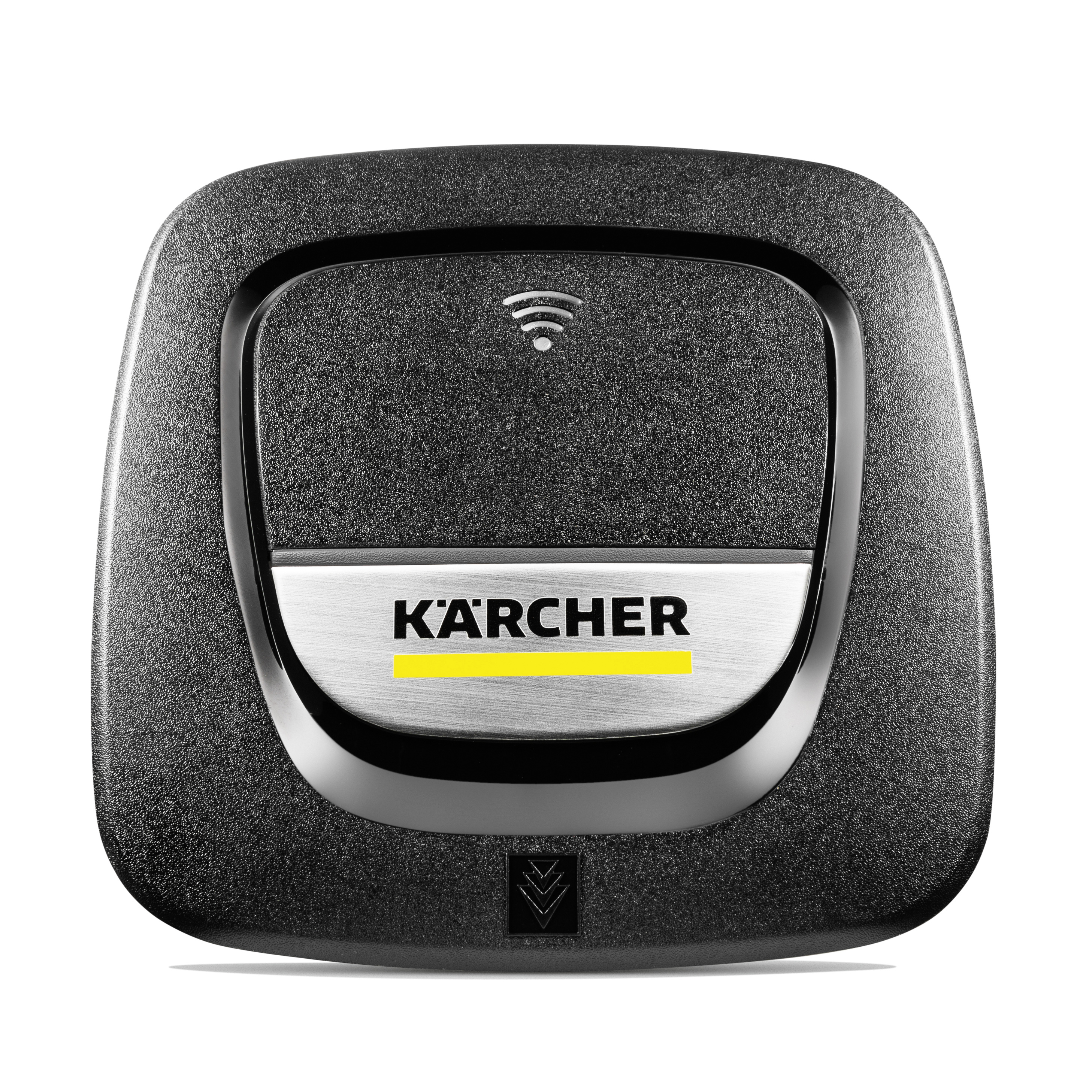 Schwarz-silbernes Kärcher-Gerät mit WiFi-Symbol. Weißer Hintergrund.