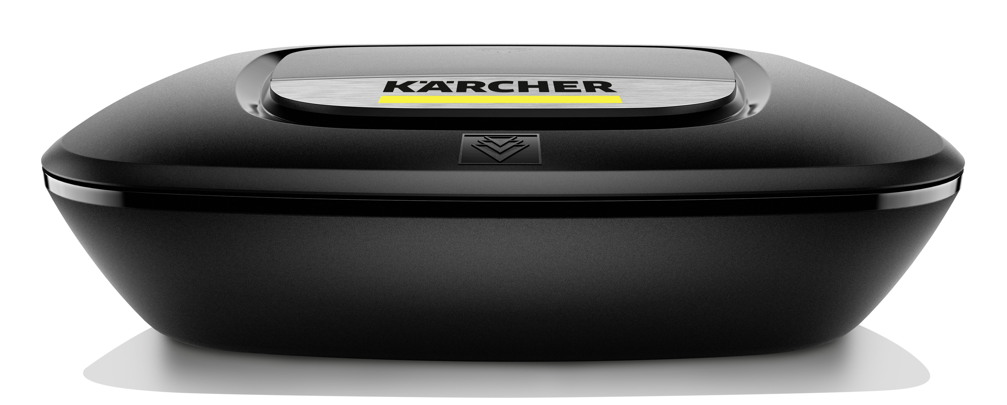 Schwarzes Kärcher-Reinigungsgerät, ovale Form, gelbes Kärcher-Logo. Weißer Hintergrund.