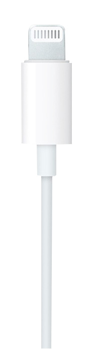 Ein weißes iPhone-Ladekabel auf einer weißen Oberfläche.