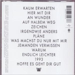 Rückseite des Albums mit Songtiteln in Weiß auf grauem Hintergrund. Barcode vorhanden.