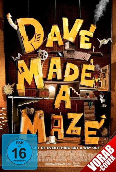 DVD-Hülle für 'Dave Made a Maze' mit einem Labyrinth-Design.