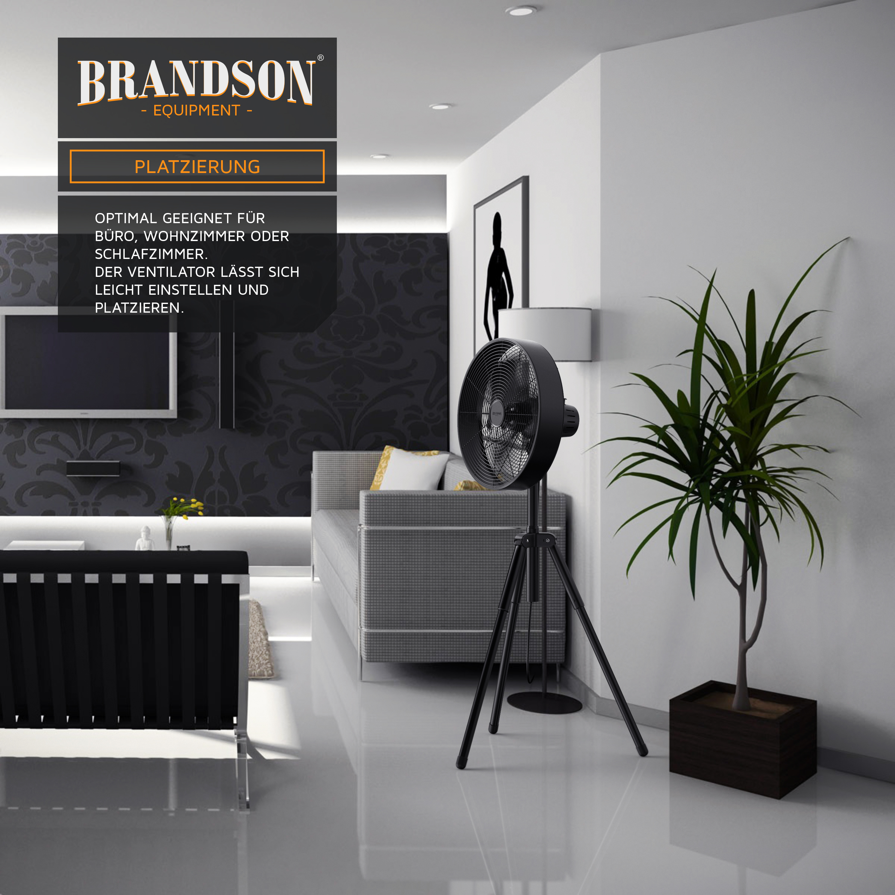 BRANDSON 303112 Standventilator Schwarz (50 Watt)