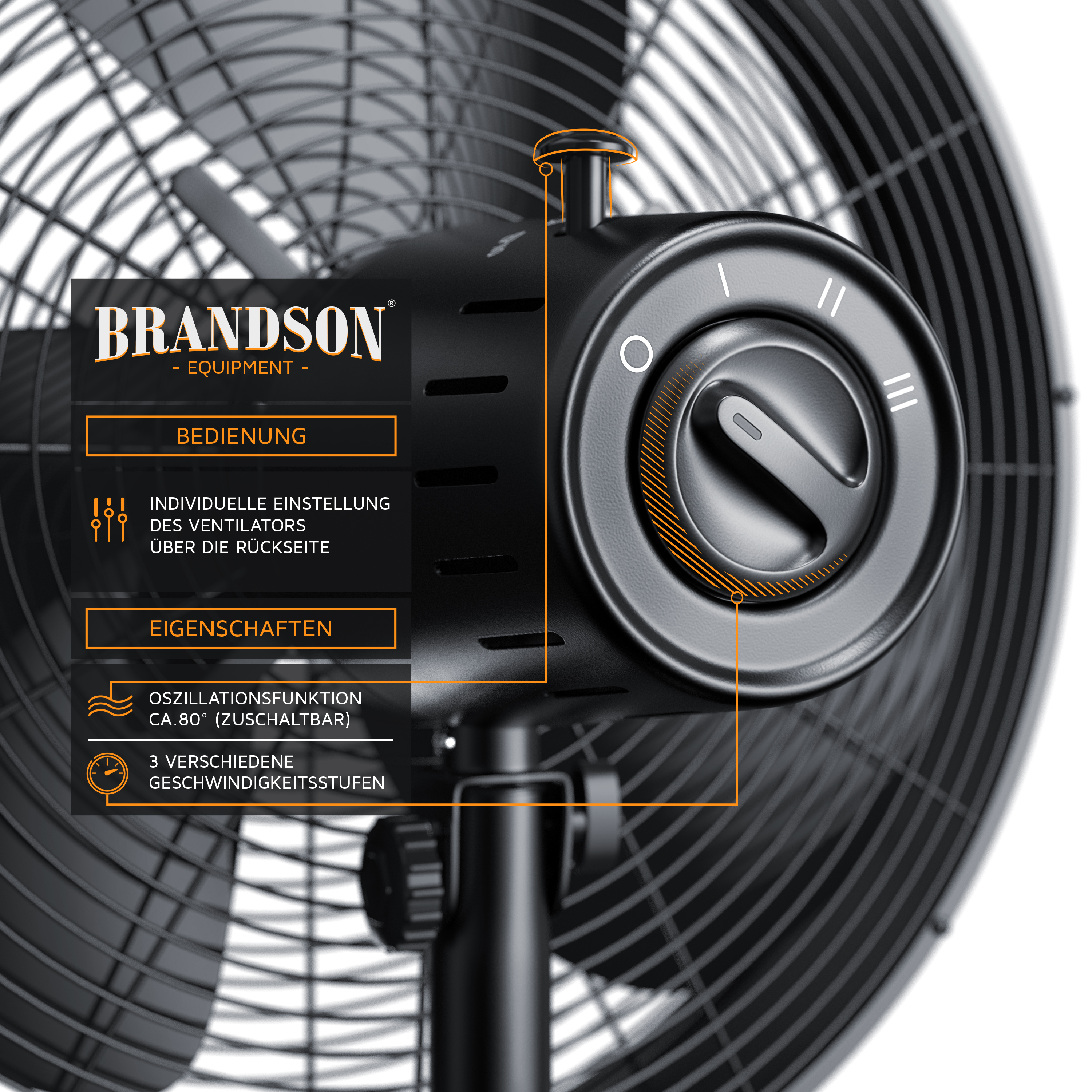 BRANDSON 303112 Standventilator Schwarz (50 Watt)