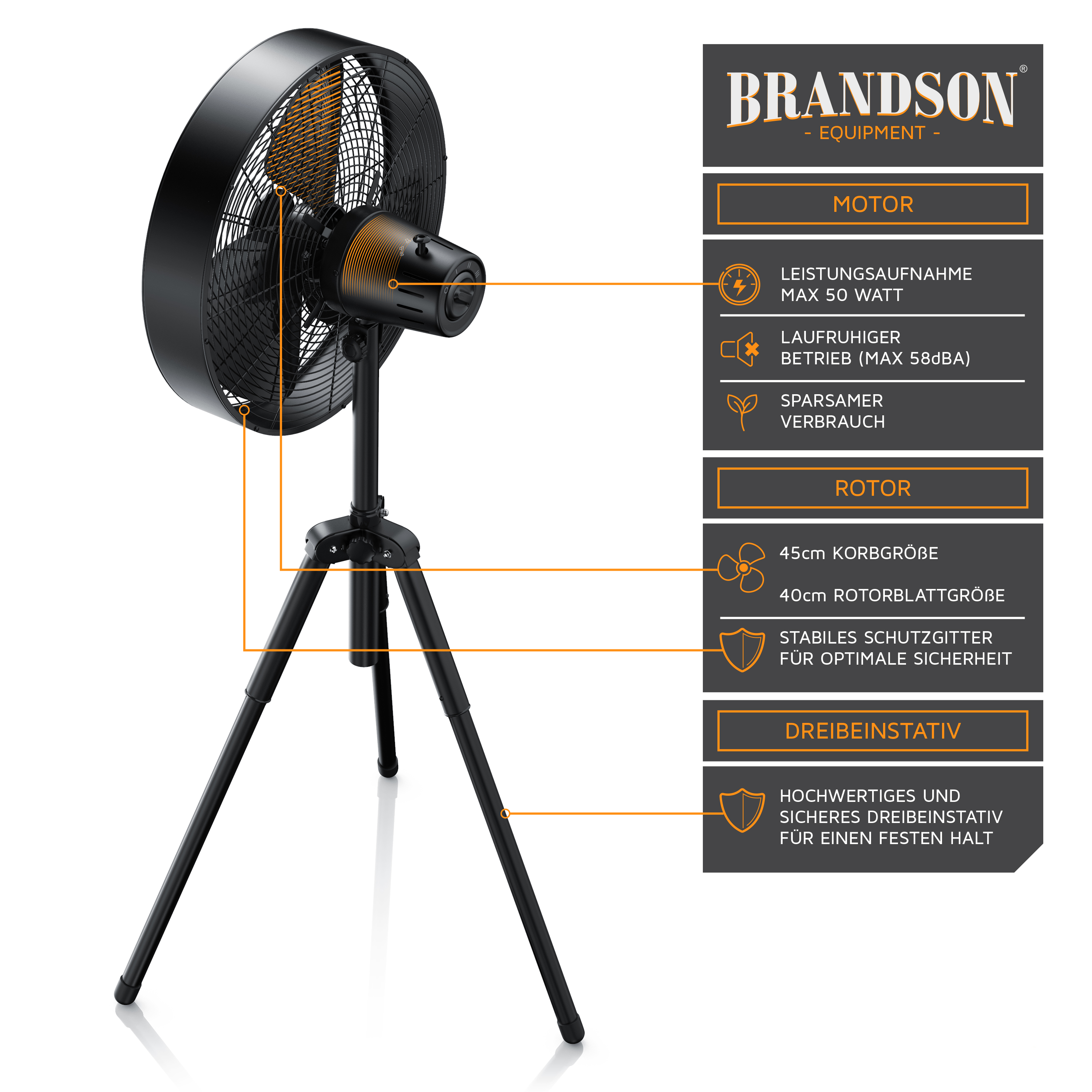 BRANDSON 303112 Standventilator Schwarz (50 Watt)