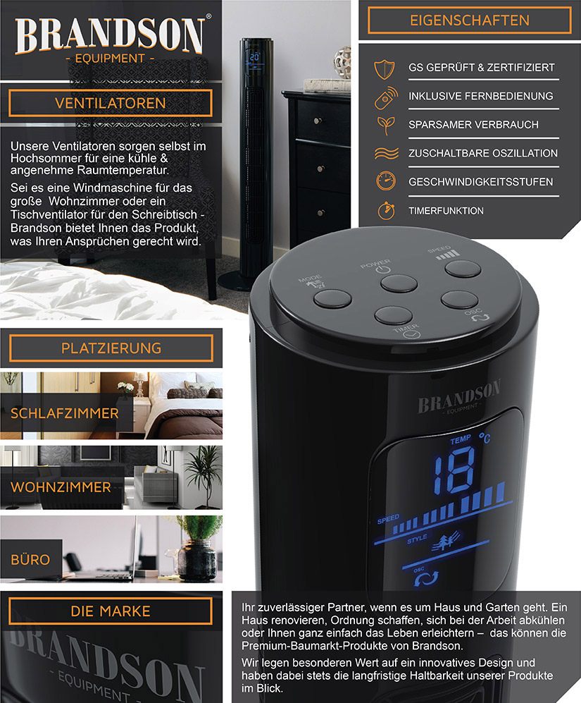 BRANDSON 303086 Turmventilator Schwarz (45 Watt)