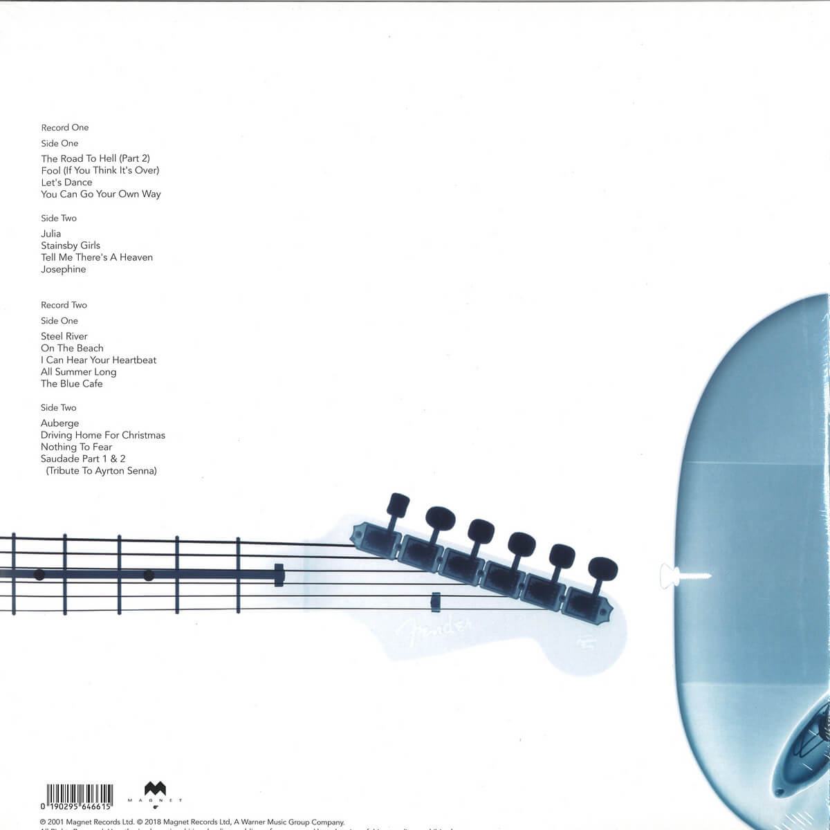 Une pochette d'album avec des cordes de guitare et une forme de guitare bleue. Texte sur la pochette.