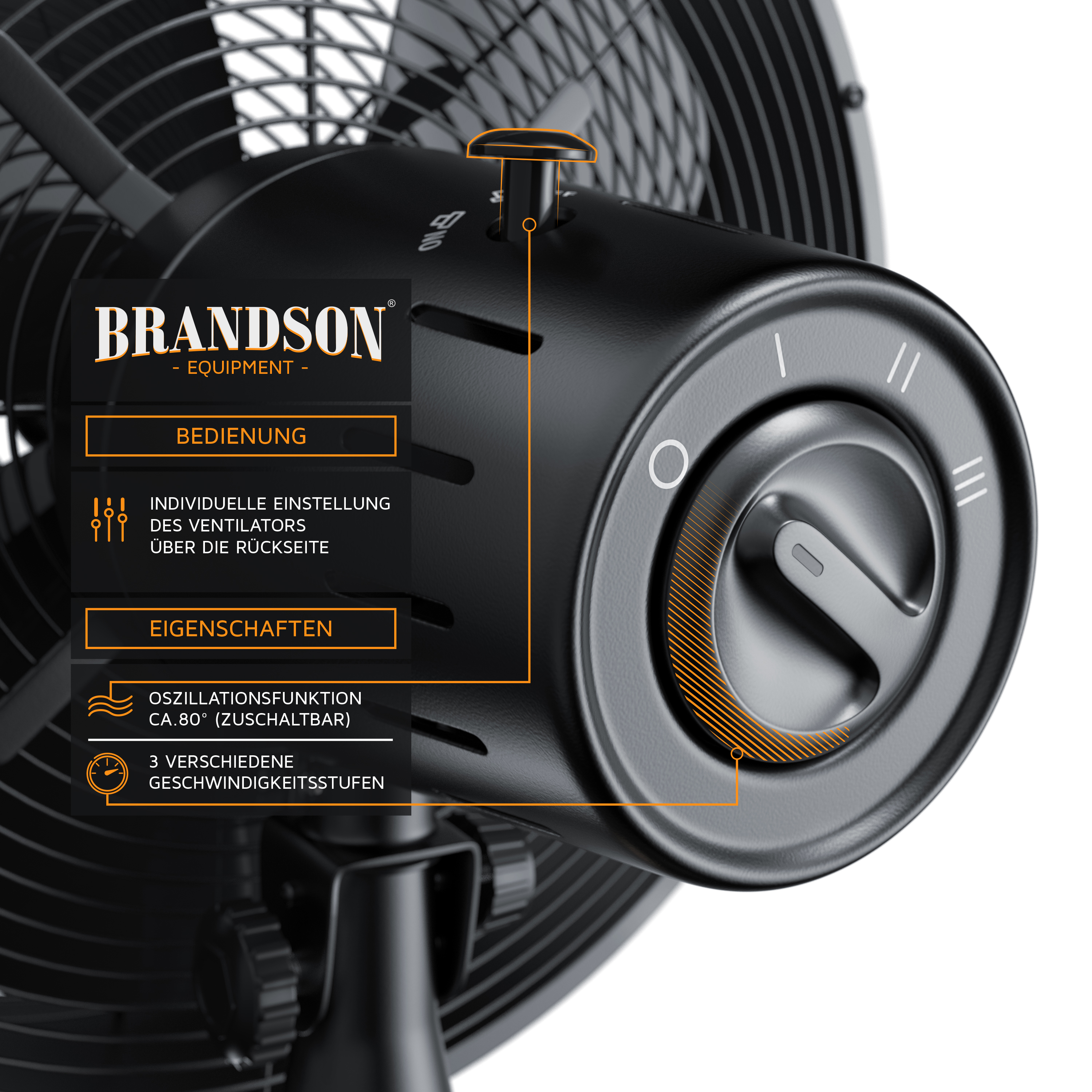 BRANDSON 303055 Design Tischventilator Schwarz/Braun (35 Watt)