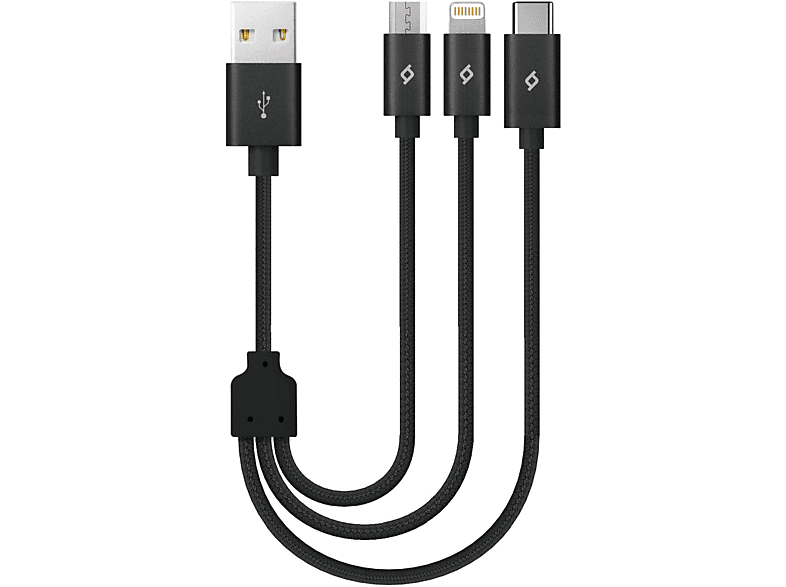 TTEC 2DK31  Alumicable Mini Trio 30cm Şarj Kablosu USB-A - USB-C / Lightning / Micro USB  Siyah