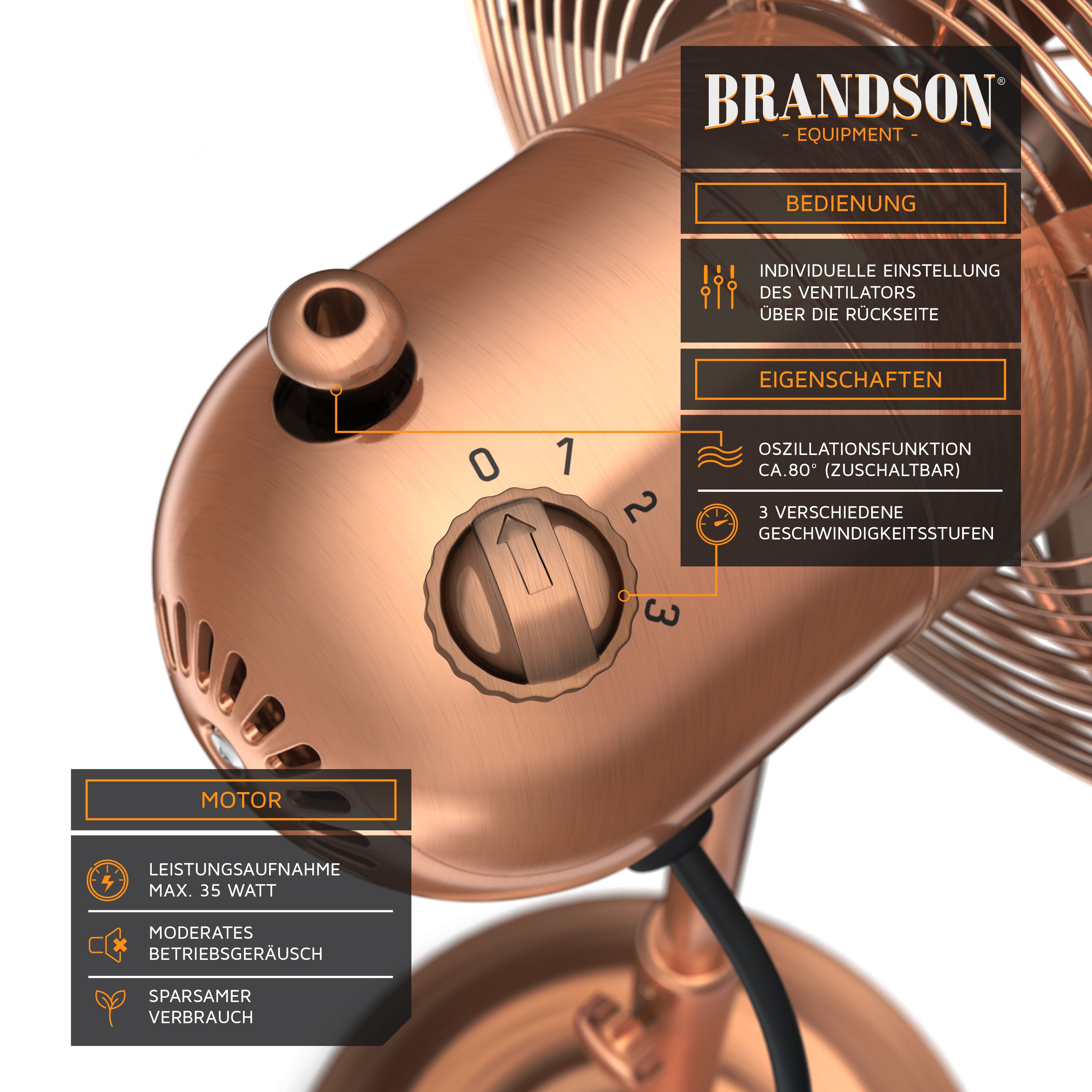 BRANDSON 303030 Standventilator Kupfer (35 Watt)