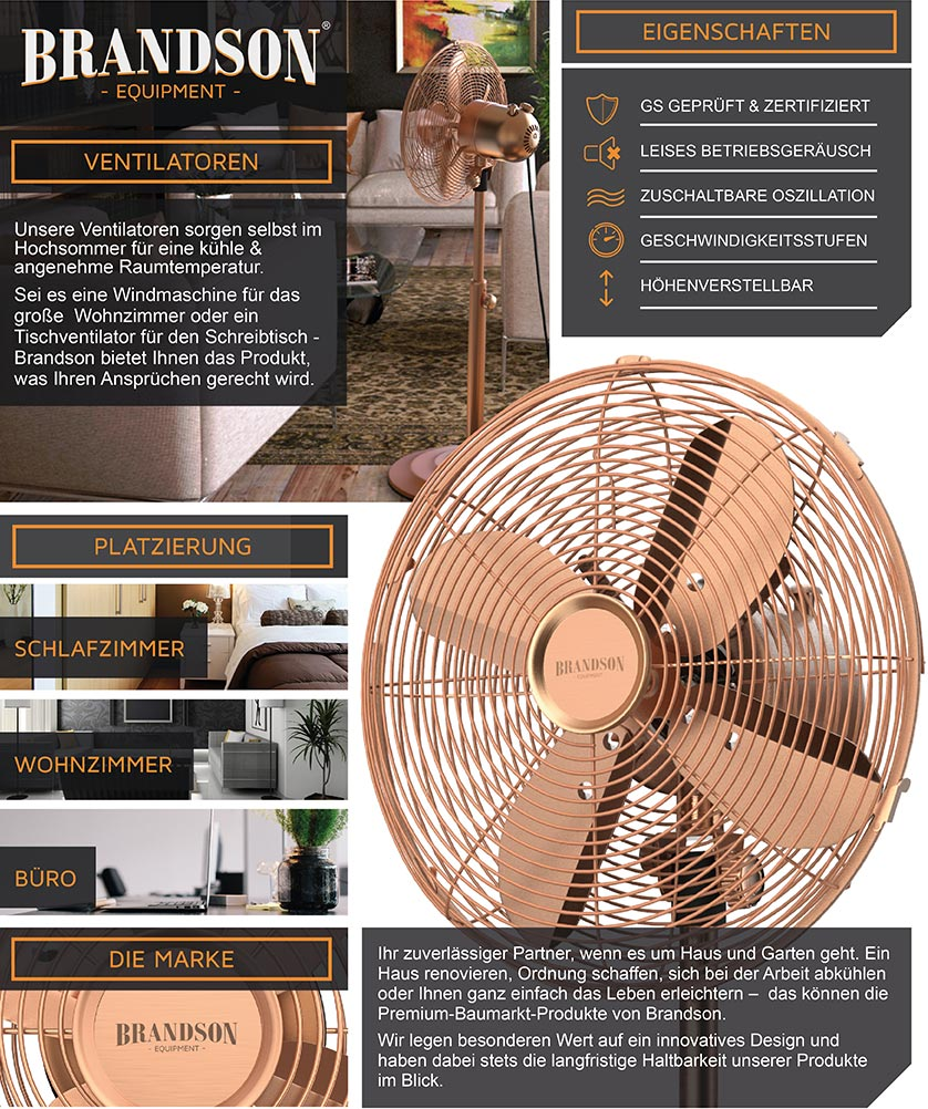 BRANDSON 303030 Standventilator Kupfer (35 Watt)