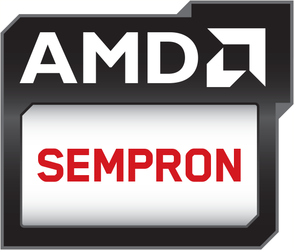 AMD-Logo mit dem Text 'SEMPRON' auf dunkelgrauem Hintergrund.