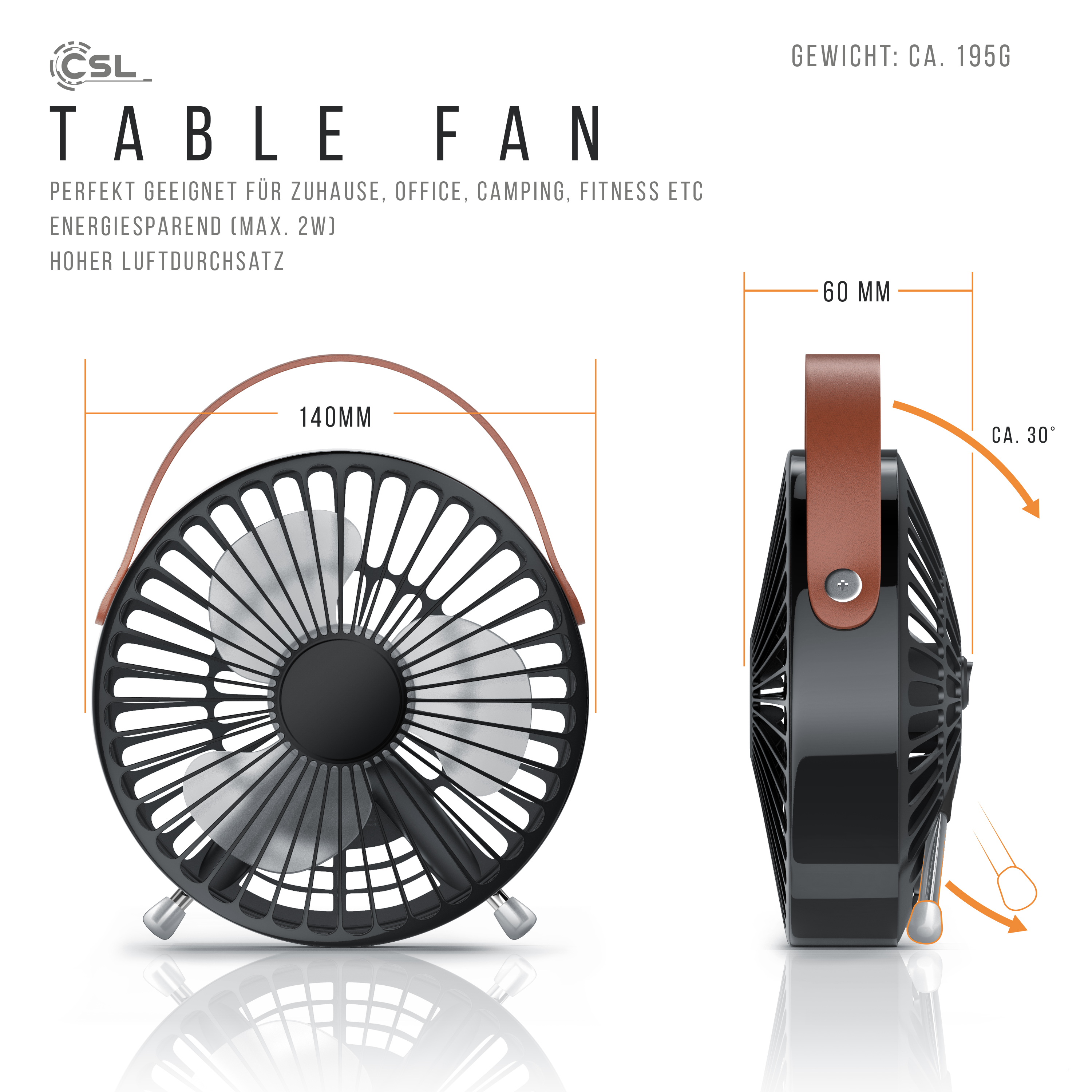 CSL 303023 USB Mini Tischventilator Schwarz (2 Watt)