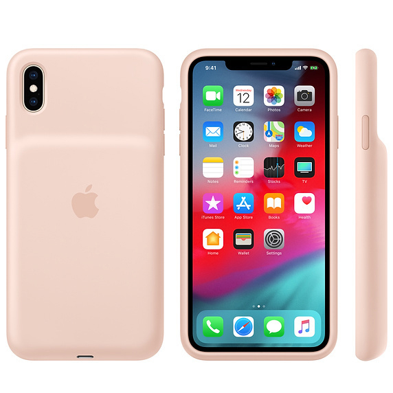 Drei Ansichten einer rosa iPhone-Hülle mit einem Apple-Logo.