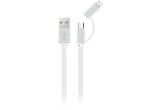 S-LINK ANC-KC20B USB 1m Micro/Lightning 2in1 Plastik Flat Şarj Kablosu Beyaz