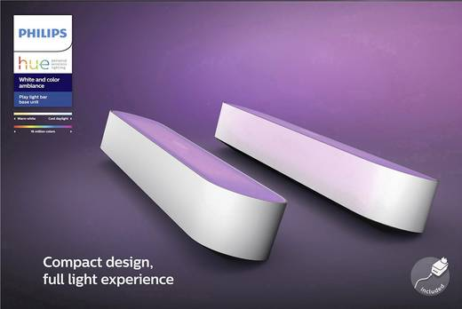 Dos barras de luz Philips Hue blancas y moradas sobre un fondo púrpura.