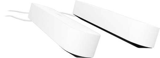 Dos dispositivos blancos sobre un fondo blanco. Están en ángulo y tienen forma curva.