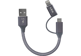 S-LINK Swapp SW-C220 15cm USB Micro Kılıflı Metal 2in1 Flat Şarj Kablosu Gri