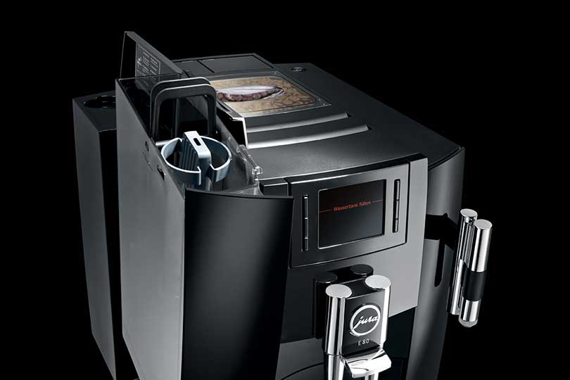 JURA Kaffevollautomaten E80 Piano Black Kaffeevollautomaten (Schwarz, AromaG3 -Mahlwerk, 15 bar)