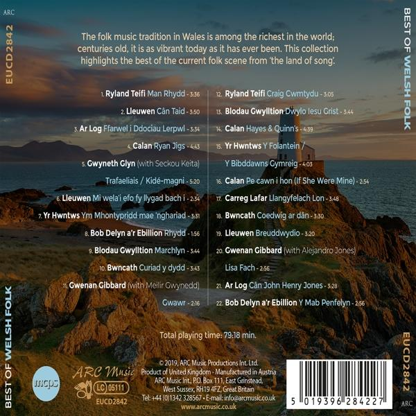 CD-Cover mit Text über walisische Folkmusik. Bild eines Gebäudes in einer Landschaft mit Text.
