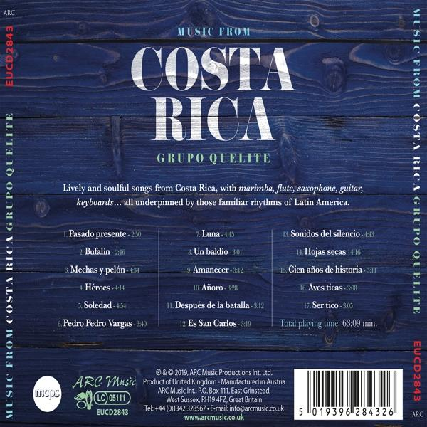 Die Rückseite einer CD-Hülle mit Text und einer Titelliste. Die Abdeckung ist blau und holzfarben.